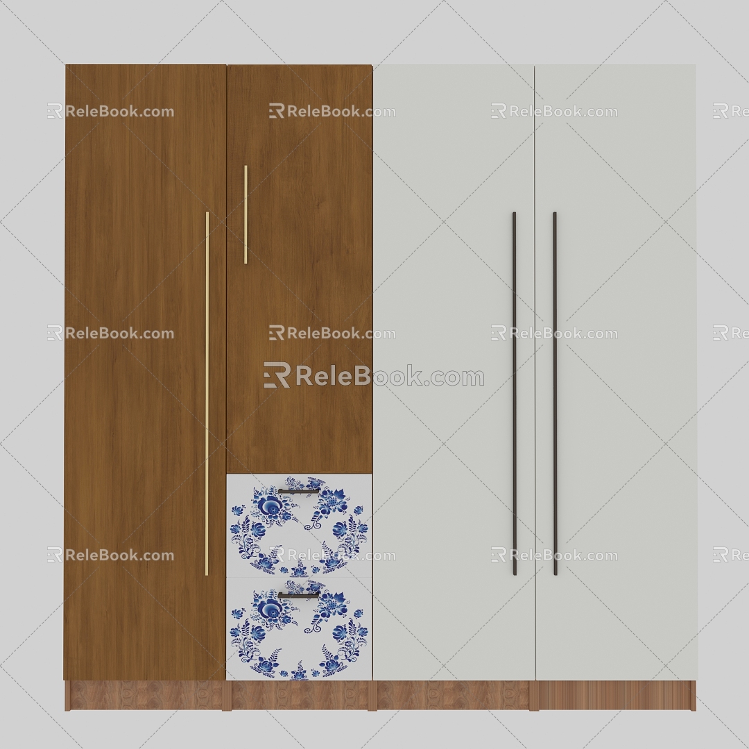 Chinese Style Bedroom Simple Wardrobe 3d model