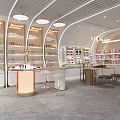 Modern Cosmetics Store Interior With Product Shelves Display Counters And Bar Stools 3d model