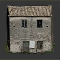 Old Stone House Architecture With Tile Roof Stone Walls Windows Small Sign And Green Plants