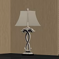 Elegant Table Lamp With Twisted Metal Base And Cream Fabric Shade On Wooden Wall Background