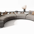 Modern Curved Sectional Sofa With Gray Upholstery Plush Cushions And Side Table 3d model