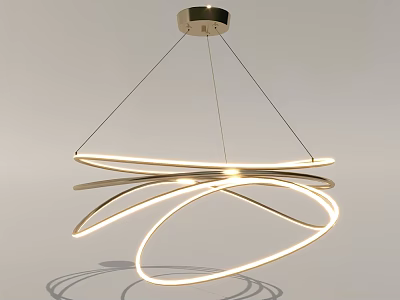 Modern Metallic Chandelier with Illuminated Circular Rings and Elegant Light Shadow Effects 3d model