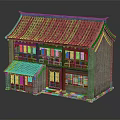 Traditional Chinese Architecture Two Story Structure With Tile Roof And Wooden Windows