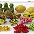 Modern fruit durian pineapple banana loquat 3d model