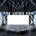 Modern Stage Setup With LED Lights Geometric Decorations White Screen And Reflective Floor 3d model