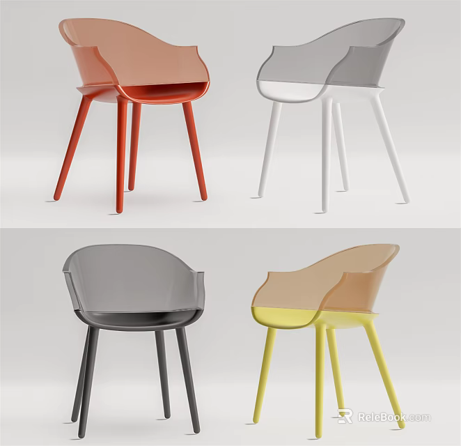 Modern Leisure Chair With Curved Backrest And Slim Legs In Various Colors 3d model 