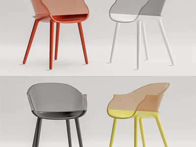 Modern Leisure Chair With Curved Backrest And Slim Legs In Various Colors 3d model