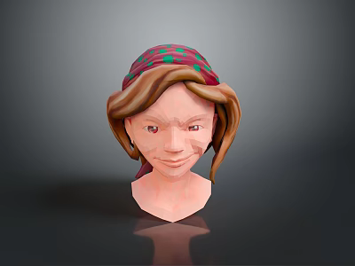 3D Model of a Woman with Brown Hair and Red Green Patterned Headscarf 3d model