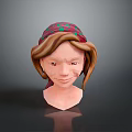 3D Model of a Woman with Brown Hair and Red Green Patterned Headscarf