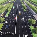 Municipal Road With Multiple Lanes Various Vehicles Trees And Street Lamps