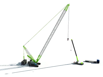 Functional Green Crane Vehicle Featuring Long Boom And Lifting Equipment 3d model