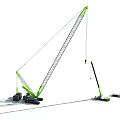 Functional Green Crane Vehicle Featuring Long Boom And Lifting Equipment