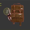 Brown Leather Backpack With Metal Buckles And Mechanical Arm Interaction On Dark Background