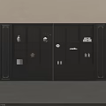 Elegant Modern Dark Tea Cabinet with Shelves Vases Clock Books and Jars