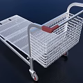 Sturdy Metal Mesh Supermarket Shopping Cart With Red Handles And Rolling Wheels