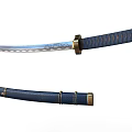 Traditional Japanese Sword Weapon With Blue Handle Gold Accents And Sharp Blade