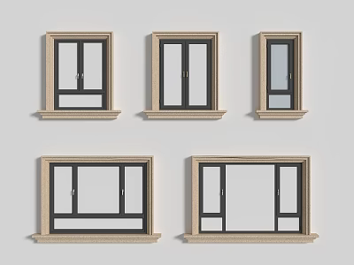 Casement Windows with Modern Design Various Styles Black Frames and Clear Glass 3d model