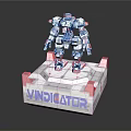 Red and White Robot Model on VINDICATOR Display Stand with Mechanical Design