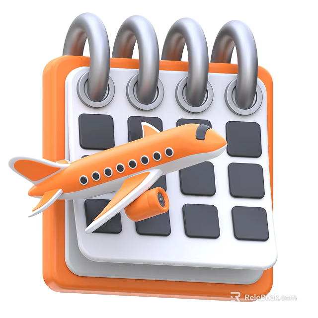Decorative Tabletop Ornament Set Featuring Orange Airplane Model And Calendar 3d model 