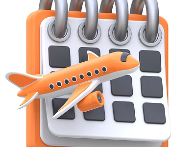 Decorative Tabletop Ornament Set Featuring Orange Airplane Model And Calendar 3d model
