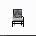 Traditional Chinese Style Chair With Black Frame And Landscape Painting Backrest White Cushion
