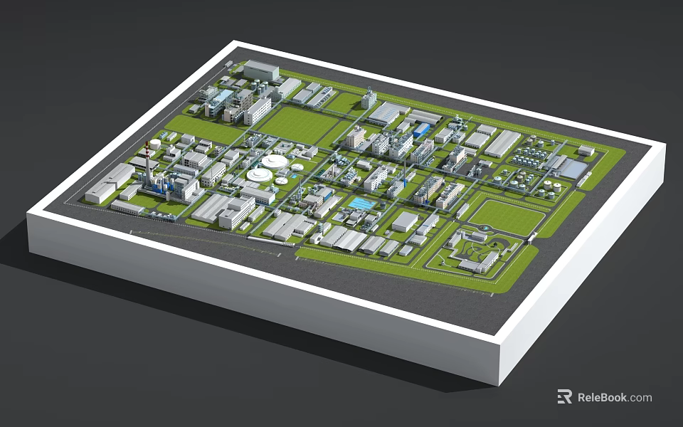 Commercial Equipment Industrial Park Layout With Buildings Green Areas And Roads 3d model 