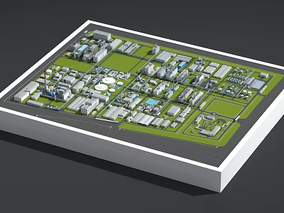 Commercial Equipment Industrial Park Layout With Buildings Green Areas And Roads 3d model