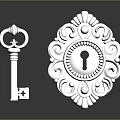 Decorative Silver Metal Hardware Key And Ornate Escutcheon For Home Decor