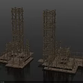 Two Detailed Wooden Construction Scaffolding Models With Multi level Frame Structures And Base Platforms