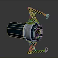 Aerospace Cylindrical Module Equipped With Yellow Mechanical Arm For Space Exploration