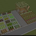 Rural Landscape Featuring Neat Vegetable Garden Plots Wooden Pergola And Fenced Pathway