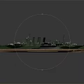 Detailed Military Warship Model Exterior With Deck Turrets Hull And Smokestack Details