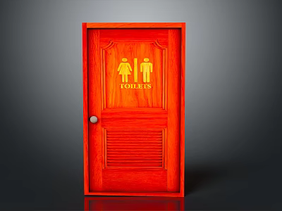 Vibrant Red Toilet Door Interior With Male Female Symbols And Toilets Sign 3d model