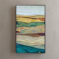 Abstract Landscape Painting With Colorful Green Yellow Brown Terrain And Wavy Textures