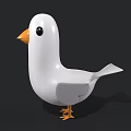 Cartoon Flying Bird with White Body Orange Beak and Orange Feet on Black Background