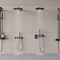 Modern Shower Systems With Rainfall Heads And Handheld Wands On Tiled Wall 3d model