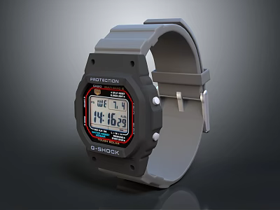 G SHOCK Digital Watch With Gray Strap Black Dial And Protection Feature 3d model