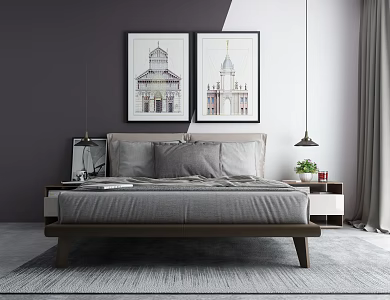 Modern Background Double Bed Double Bed 3d model