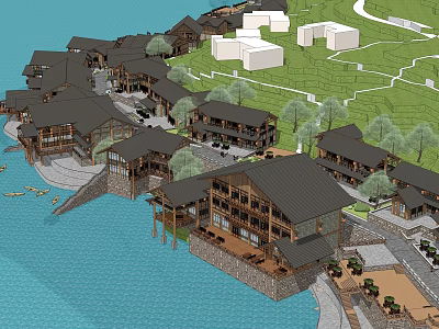 Chinese Antique Commercial Street Binjiang Town 3d model