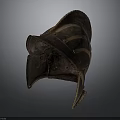 Ancient Leather War Helmet With Striped Patterns As Historical Weapon Artifact