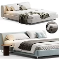 Modern Double Bed Design With Light Blue Headboard White Pillows And Gray Blanket