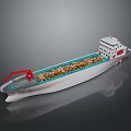 Bulk Cargo Ship With Red Crane And Loaded Deck On Marine Hull 3d model