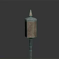 Ancient Metal Weapon With Pointed Top Cylindrical Body Decorative Raised Dots Long Pole