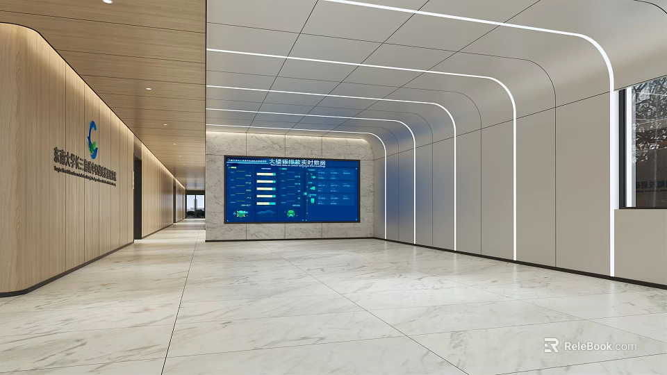 Modern Elevator Lobby With Marble Floor LED Lighting And Digital 3d model