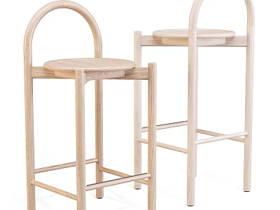 Modern Wooden Bar Stools With Arched Backrest Round Seat And Crossed Legs Design 3d model