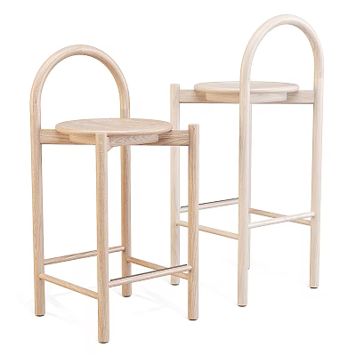 Modern Wooden Bar Stools With Arched Backrest Round Seat And Crossed Legs Design 3d model