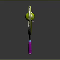 Tennis Racket with Yellow Frame Pink Handle and Green Tennis Ball on Dark Background