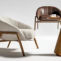 Modern Leisure Sofa Set With Light Gray Fabric Dark Brown Leather Chairs And Wooden Table