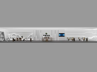 Modern Minimalist Interior Space With White Walls Display Counters And TV Screen 3d model