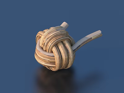 Handwoven Light Colored Wooden Strip Knot As Daily Life Accessory On Dark Smooth Surface 3d model